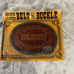 Genuine leather personalized name belt buckle “Glenn” vintage nib USA NoS